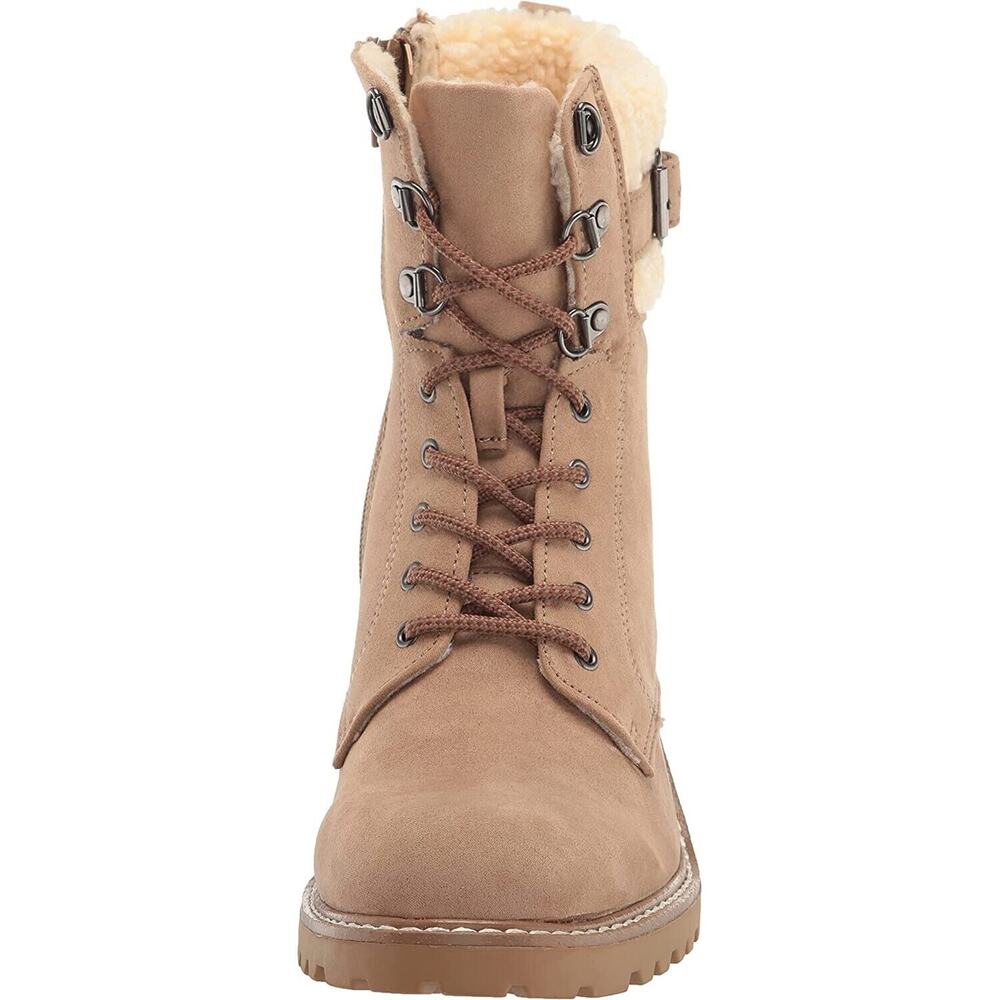 Madden Girl Women Block Heel Combat Boots Jansen Size US 7M Beige Fabric - Picture 5 of 6